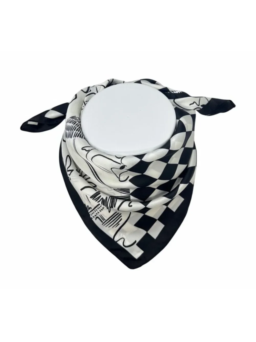 ⭐Luxury Silky Square Scarf Bandana Abstract Checkered BLACK WHITE Modern Art New